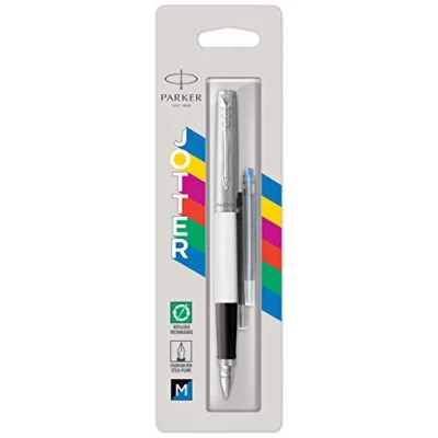 Afbeelding van Parker Jotter Originals vulpen Klassieke witte afwerking Medium penpunt Blauwe inkt