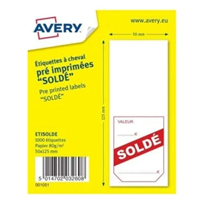 Afbeelding van AVERY Box met 1000 etiketten voor paarden, voorgedrukt, &quot;solde&quot;, 50 x 125 mm
