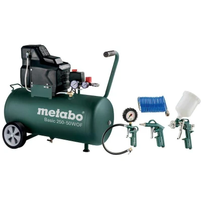 Afbeelding van Metabo Basic 250 50 W OF Set Compressor + LPZ 4 toebehorenset 1500W 8 bar 50L 100 l/min