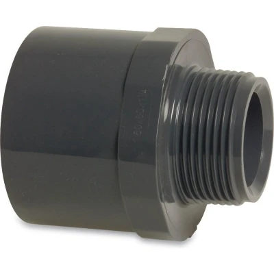Afbeelding van Puntstuk PVC U 32/40 mm x 1 1/4 inch lijmmof/spie buitendraad 10 bar grijs (per stuks)