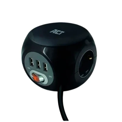 Image de ACT Cube de Prises 3 USB Noir