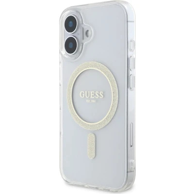 Afbeelding van GUESS, Beschermhoesje Geschikt voor Apple iPhone 16 MagSafe met glittercirkel, Transparant