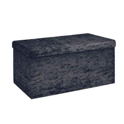 Afbeelding van Intirilife Opvouwbare bank 76x38x38 cm in zwart fluweel zitkubus met opbergruimte en deksel fluwelen hoes voetensteun opbergkist zitkruk