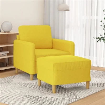 Afbeelding van vidaXL Fauteuil met voetenbank 60 cm stof lichtgeel