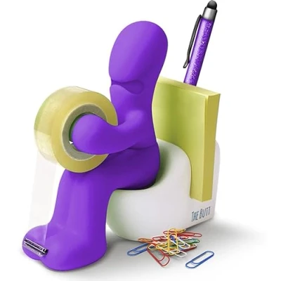 Afbeelding van Le Butt Station Kantoorbenodigdheden Leuke Lintdispenser Houder voor met Lintrol, Paperclips, Kleefbriefjes en Pen (Paars)
