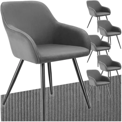 Afbeelding van tectake® 6 x Stoel Gestoffeerde Woonkamerstoel met cordlook grijs/zwart Designstoel, Loungestoel Draagvermogen tot 120kg