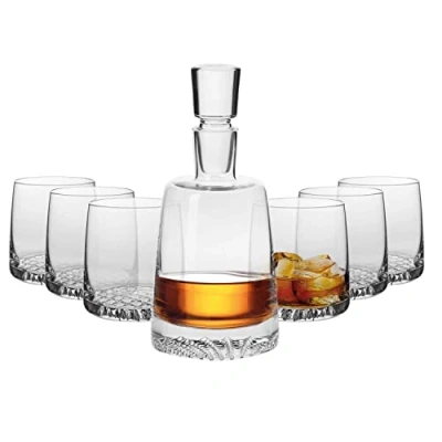 Afbeelding van KROSNO Karafset voor Whisky Glazen 1 x 950 ml kristallen karaf &amp; 6 300 Fjord Collectie Perfect Thuis, Restaurants en Feesten cadeau een kenner