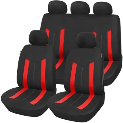 Afbeelding van Upgrade4cars Universele autostoelhoezen rood Beschermhoezen voor en achterbank Autostoelhoes zwart Autoaccessoires