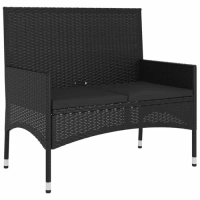 Afbeelding van Tuinbank 2 zits met kussens poly rattan zwart