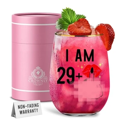 Afbeelding van CROWNLY CRYSTAL® cadeau voor dames, 30 jaar, gepersonaliseerd cadeau, wijnglazen, decoratie, 30e verjaardag, grappig origineel idee,