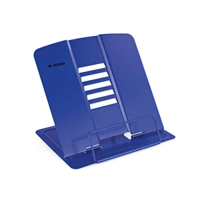 Afbeelding van HERMA Leesstandaard van metaal (19,8 x 22,2 3,3 cm gevouwen), 5 traps verstelbaar, antislip, boekenhouder voor school, keuken en kantoor, boekhouder kinderen, blauw