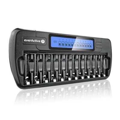 Afbeelding van everActive NC 1200 oplader voor 12 AAA/AA batterijen snel opladen 4 uur LCD scherm verversingsmodus adapter sigarettenaansteker