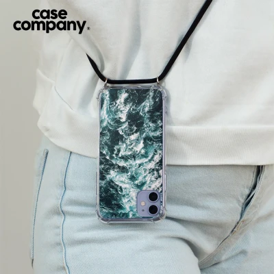 Afbeelding van Case Company® hoesje met Koord geschikt voor iPhone 11 Pro Zee golf Telefoonhoesje Zwart Extra Bescherming aan alle Kanten en Over de Schermrand