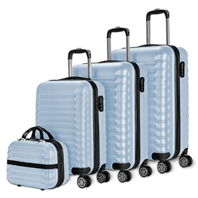 Afbeelding van Numada 3/4 delige hardcase kofferset, cabinekoffer 53 cm, medium 63 groot 75 cm en toilettas, robuust, licht veilig, Bedankt voor je blauw, ABS Eco Friendly reiskofferset, 4 dubbele wielen,