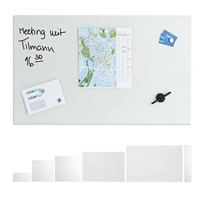 Afbeelding van Relaxdays glassboard glas magneetbord whiteboard memobord prikbord wit 100 x 60 cm