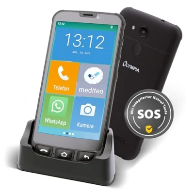 Afbeelding van Olympia Neo Mini Smartphone voor senioren met 5 inch scherm noodoproepknop en gehoorapparaat compatibel WhatsApp &amp; Mediteo vooraf geïnstalleerd Mobiele telefoon