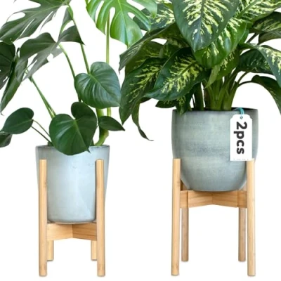 Afbeelding van Gadgy Bamboe Plantenstandaard 2 st Plantentafel Plantentafeltje voor binnen Plantenrek Uitschuifbaar Hout Ø 20 tot 30 cm