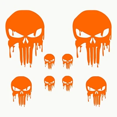 Afbeelding van Autodomy Stickers met doodshoofd, gesmolten, 8 stuks, voor auto of motorfiets (oranje)