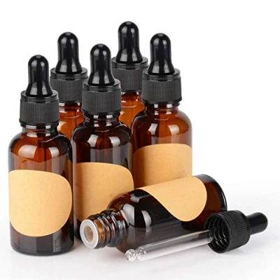 Afbeelding van stonylab 6 stuks Glazen drukflesje, Lege Fles met Druppelaar, Binnenste Plug en Label voor Etherische Oliën Aromatherapie Geuren (30 ml, Bruin)
