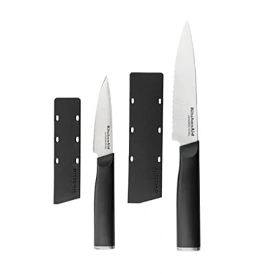 Afbeelding van KitchenAid Set van 2 Santoku messen met beschermhoezen voor messen, staal een hoog koolstofgehalte