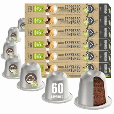 Afbeelding van La Natura Lifestyle ESPRESSO INTENSO Biologische koffie 100% industriële composteerbare koffiecapsules milieuvriendelijk 60 voor Nespresso®* en Smart