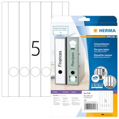 Afbeelding van HERMA mapetiketten A4 wit 34x297 mm Papier opak 125 St.
