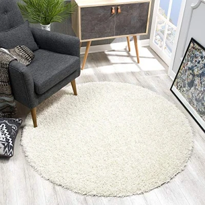 Afbeelding van SANAT Rond tapijt, crème, langpolig, modern, voor woonkamer, slaapkamer, eetkamer of kinderkamer, maat: 120 x cm