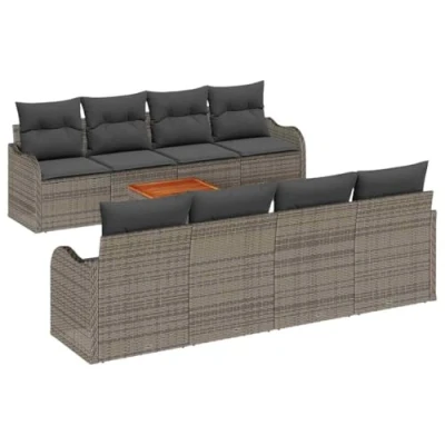 Afbeelding van vidaXL 9 Delige Tuin Sofa Set met Kussens Grijs Poly Rattan Acacia