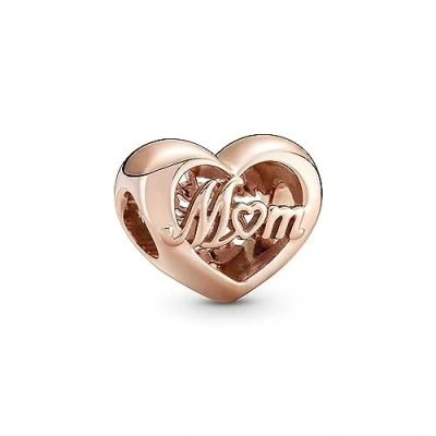 Afbeelding van Pandora Moments Dankeschön Mum Heart Charm hanger van 14 karaat roségoud verguld Metaal, compatibel met armbanden uit de collectie, Zirkonia