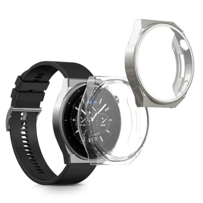 Afbeelding van kwmobile 2x smartwatch hoes geschikt voor Huawei Watch GT3 Pro (46mm) hoesje Siliconen sporthorloge cover Activity tracker case in transparant / zilver