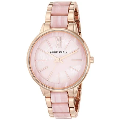 Afbeelding van Anne Klein Polshorloge AK/1412PKRG, roségoud met lichtroze marmer, elegant, Elegant