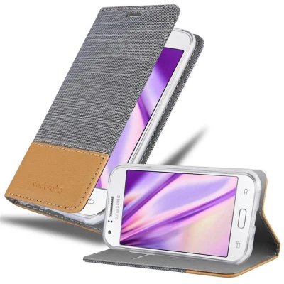 Afbeelding van Cadorabo Hoesje geschikt voor Samsung Galaxy J1 2015 in LICHTGRIJS BRUIN Beschermhoes met magnetische sluiting, standfunctie en kaartvakje Book Case Cover Etui