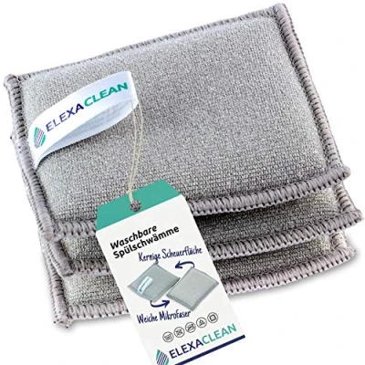 Afbeelding van ELEXACLEAN Set van 3 reinigingssponzen (10 x 8 cm lichtgrijs) wasbaar en herbruikbaar, voor potten, servies bestek