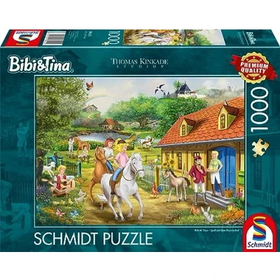 Afbeelding van Schmidt Spiele 58425 Thomas Kinkade, Kiddinx, Bibi &amp; Tina, plezier in het Martinshof, puzzel met 1000 stukjes