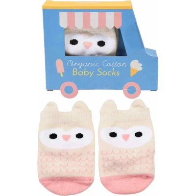 Afbeelding van Baby sokjes Roze uil Geboorte Cadeau Kraamcadeau