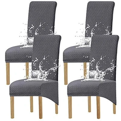 Afbeelding van KELUINA Stoelbekleding voor eetkamerstoelen, jacquard, rekbaar, grijs, 1, 4 stuks
