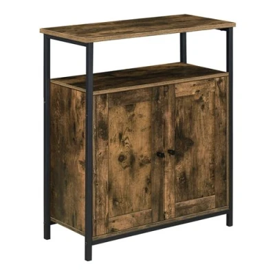 Image de Commode Stylée pour Salon Meuble de Rangement avec Compartiments Fermés à Portes Table Chevet Chambre Pieds en Fer Panneau Particules 79 x 60 30 cm Noir Effet Bois Foncé [en.casa]