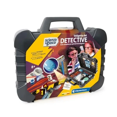Afbeelding van Clementoni Wetenschap &amp; Game Lab detectivekoffer, onderzoeksset voor kinderen van 8 jaar, wetenschappelijk spel met zaklamp, vergrotingslens en andere gereedschappen, gemaakt in Italië, 19386