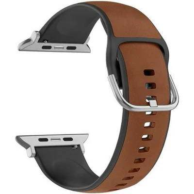 Afbeelding van Beline Apple Watch Band Silico Leer 38/40/41mm bruin zwart/bruin zwart doosje