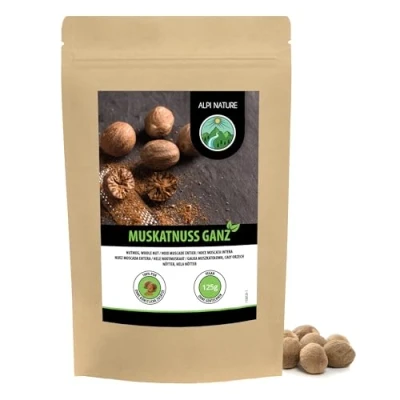 Afbeelding van Hele nootmuskaat (125 g), 20 25 nootmuskaat, 100% natuurlijk, zonder additieven, veganistisch