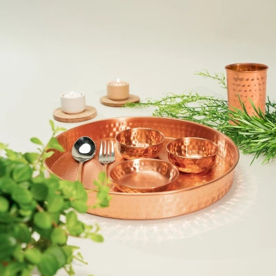 Afbeelding van Puur koperen Thali eetgerei set