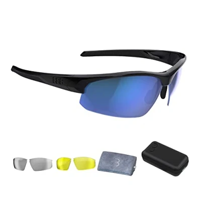 Afbeelding van BBB Cycling Impress Fietsbril Wielrenbril Met 3 Lenzen Sportbril Hoes Lichtgewicht Racefiets Bril Glanzend Zwart BSG 58T