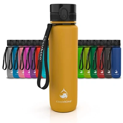 Afbeelding van Coolrhino gourde, pour le sport, les activités de plein air et fitness, également enfants, étanche sans BPA, gourde adaptée à la carbonatation, 650 ml, jaune (Rhino Soleil