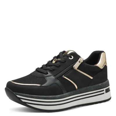 Afbeelding van Marco Tozzi 2 23721 43 vetersneakers voor dames, Zwart/kam