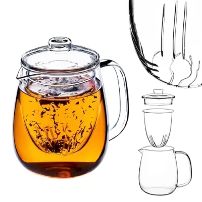 Afbeelding van KADAX theepot 600 ml met theezeef van glas, hittebestendig, afneembare infuser, voor verschillende theesoorten