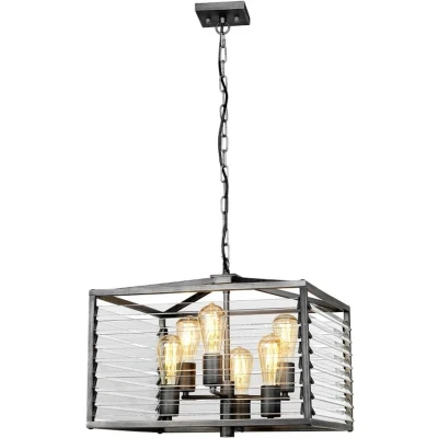 Afbeelding van Elstead Lighting LED Pendelarmatuur Louvre 6X E27 Max 60W Dimbaar Painted Gunmetal