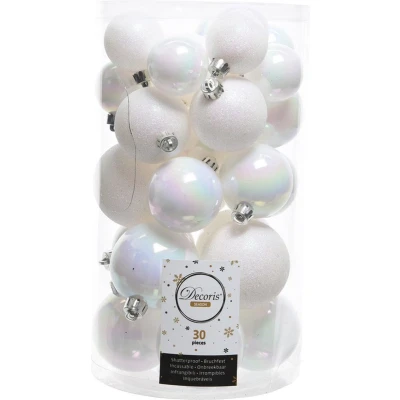 Afbeelding van Kerstballen 30 stuks onbreekbaar glans mat glitter assorted wit/iris KSD