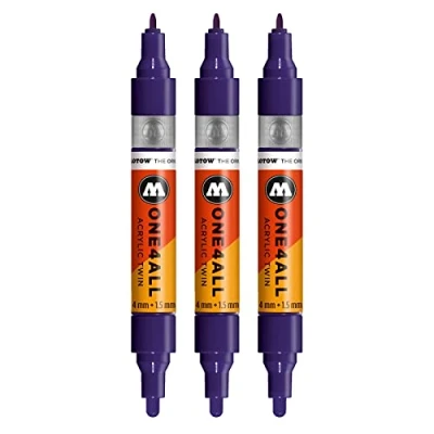 Afbeelding van Molotow One4All Twin Marker Set van 3 (lijndikte 1,5 mm en 4 mm, hoge dekking permanent), kleur 043, donkerpaars