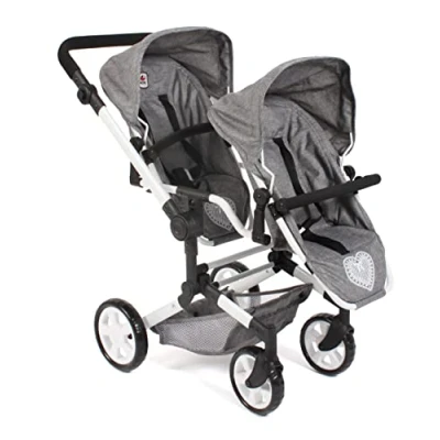 Afbeelding van Bayer Chic 2000 Linus Duo poppenwagen, tweelingkinderwagen voor kinderen van 4 tot 8 jaar, jeans grijs, 690 76