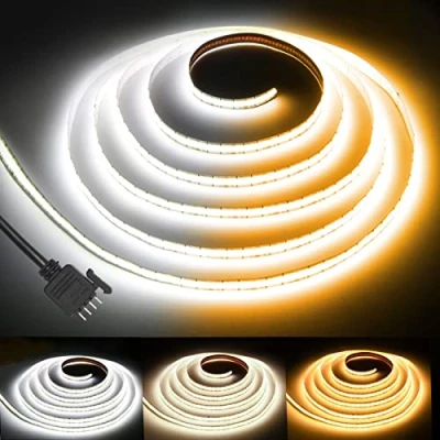 Afbeelding van PAUTIX COB CCT Solo Ledstrip, warm wit, koud 2700 K 6500 K, 5 m, 3200 leds, dimbaar, 24 V, met voeding en RF afstandsbediening, voor slaapkamers